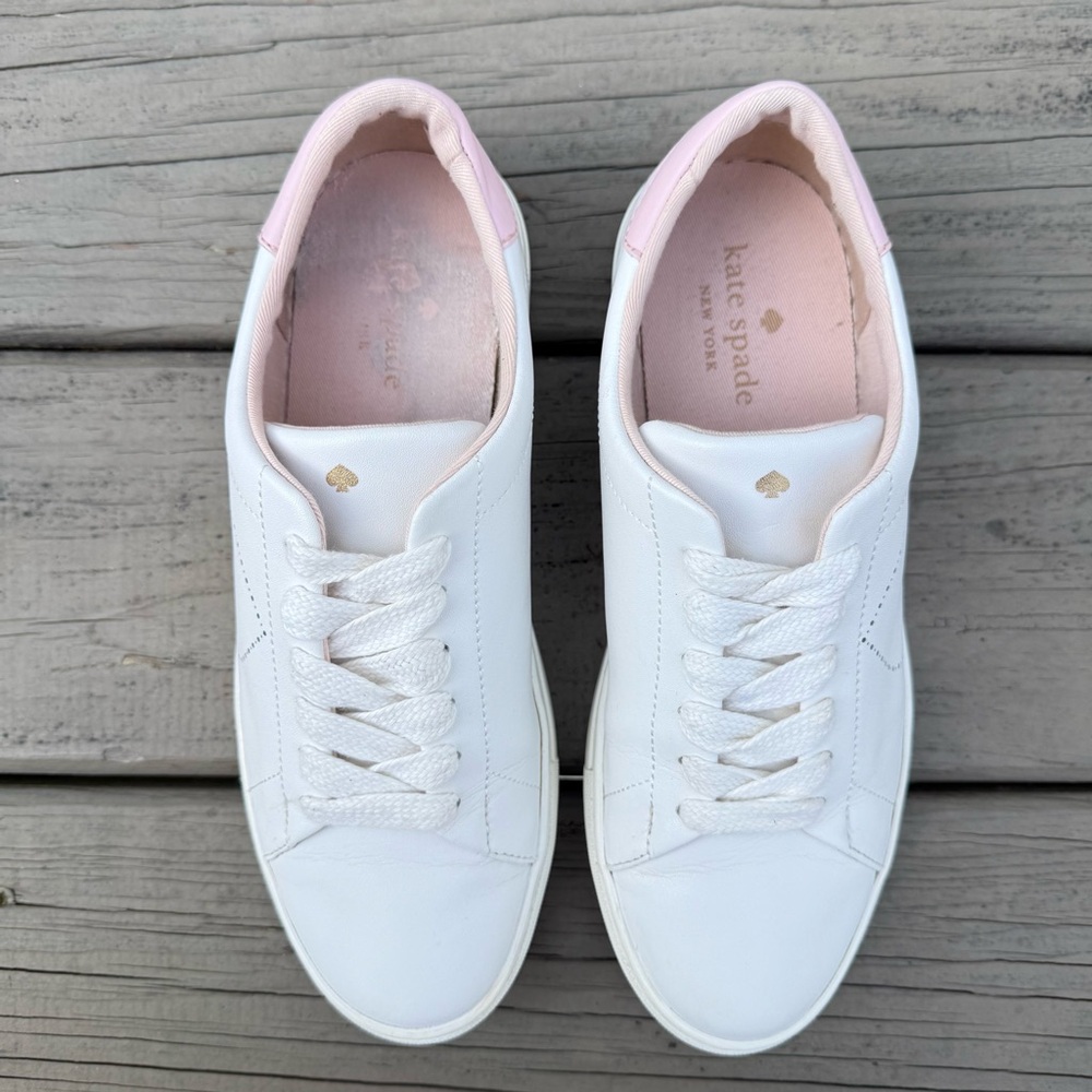 Kate Spade NY Angelise white and pink perforated leather sneakers size 8 - Picture 8 of 15
